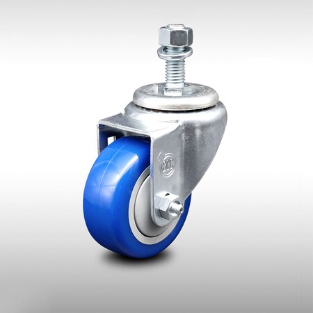 Service Caster 3.5 Inch SS Blue Polyurethane Wheel Swivel 12mm Threaded Stem Caster SCC SCC-SSTS20S3514-PPUB-BLUE-M1215